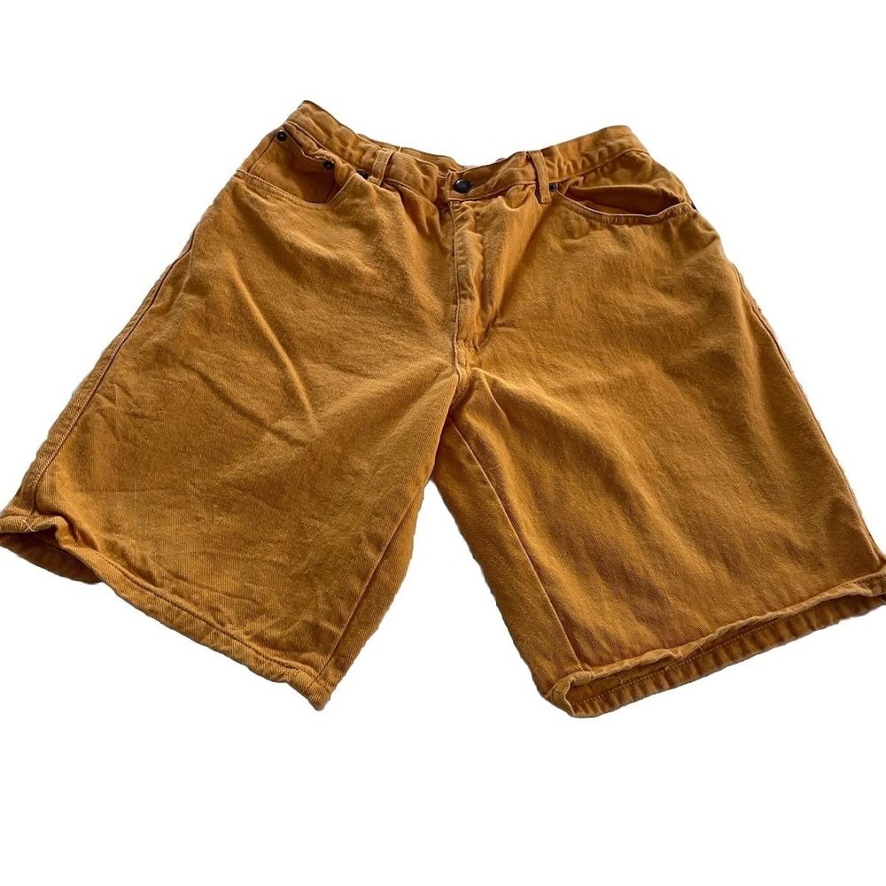 Vintage Bugle Boy Bright Orange Retro 90s Denim Jean Shorts Jorts Mens Size 34